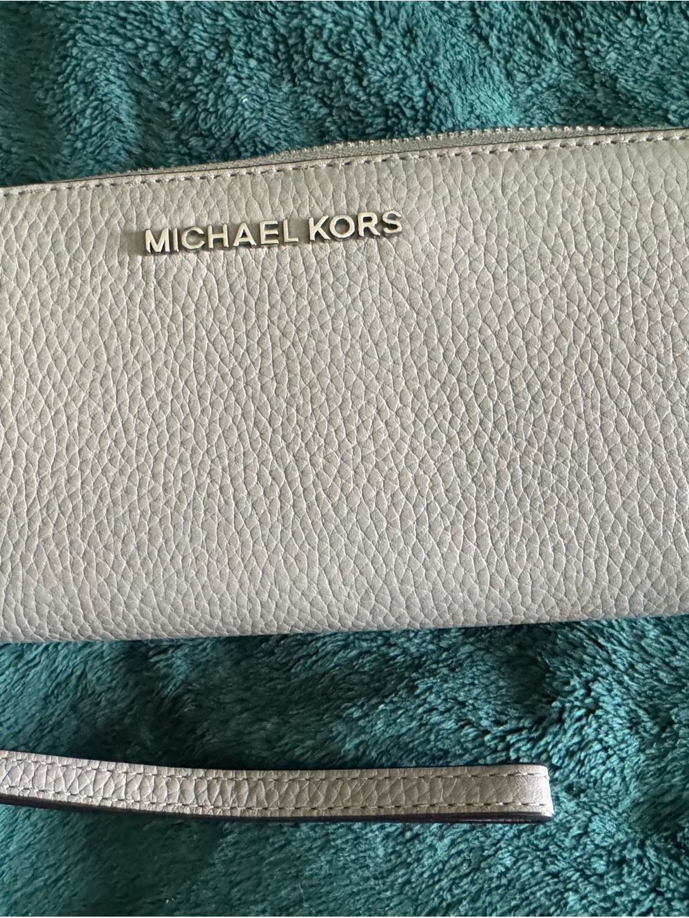 Michael Kors Gray Pebbled Leather Wristlet with Gold Logo
